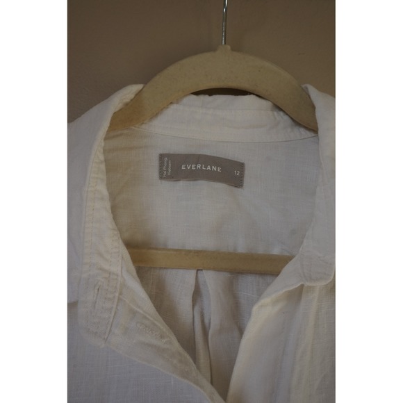 Everlane Womens White 100% Linen Relaxed Fit Button Down Shirt Size 12 - Picture 2 of 7
